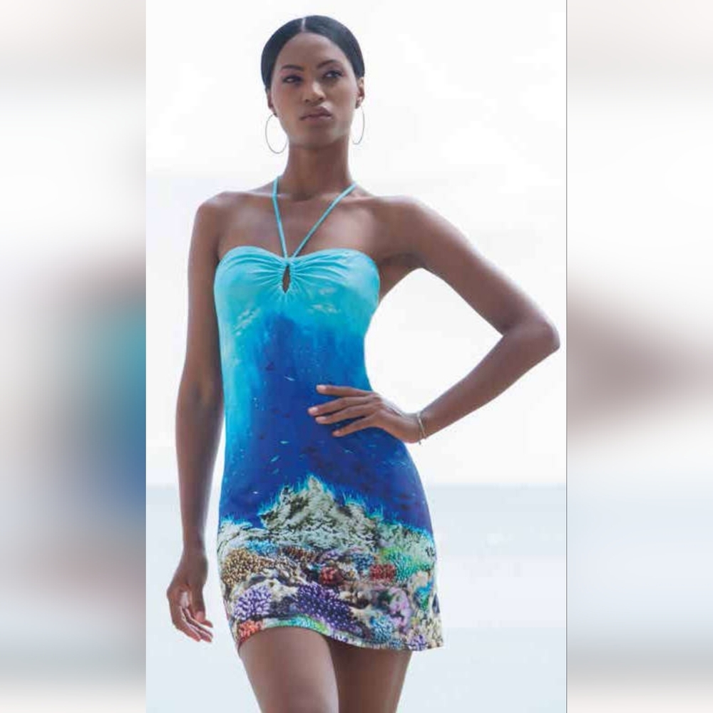 Strapless top beach dress,made in Italy, blue,small